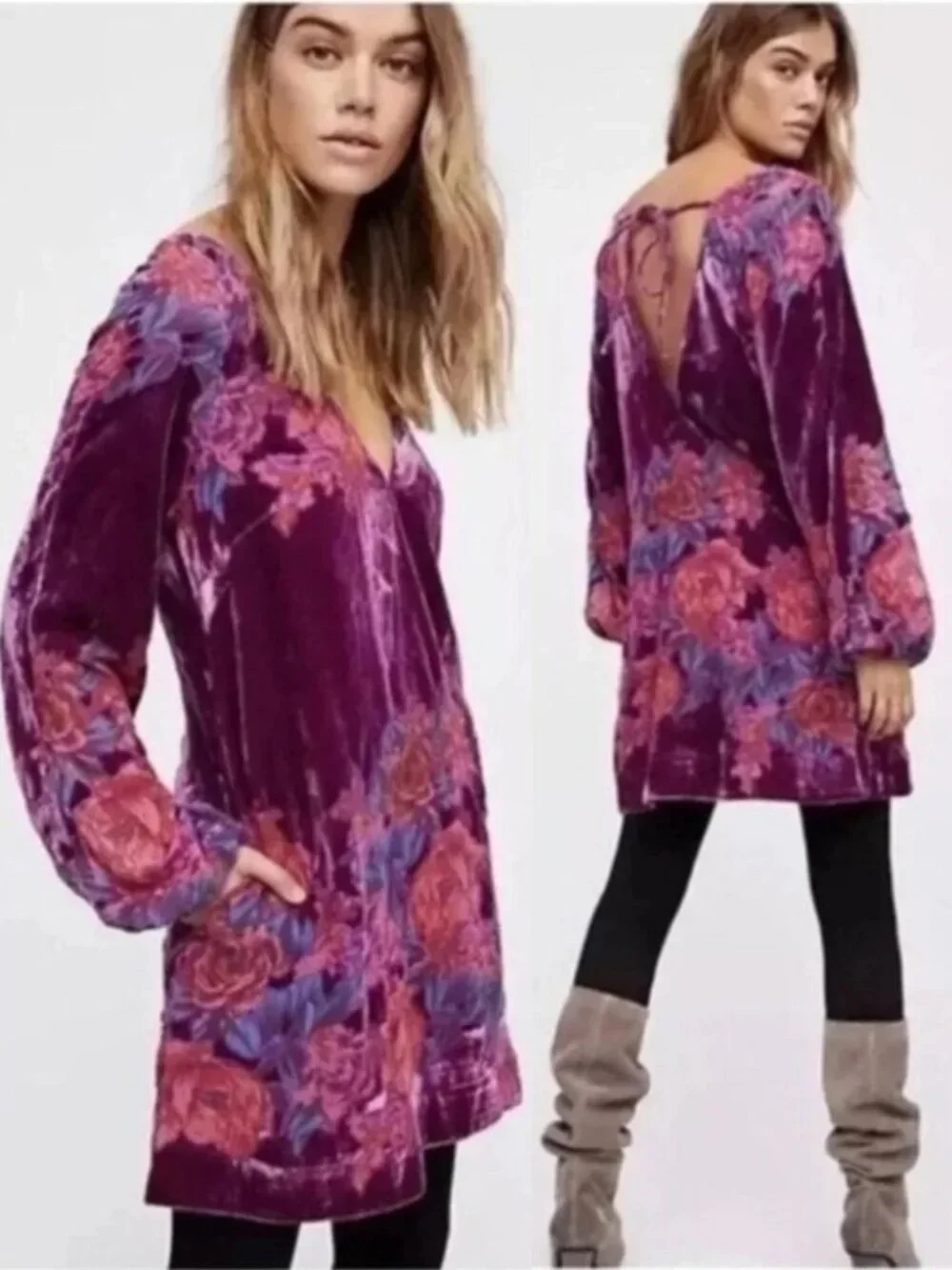 Free People Misha Velvet Burnout Dress Fuchsia pink purple floral A-line flowy S